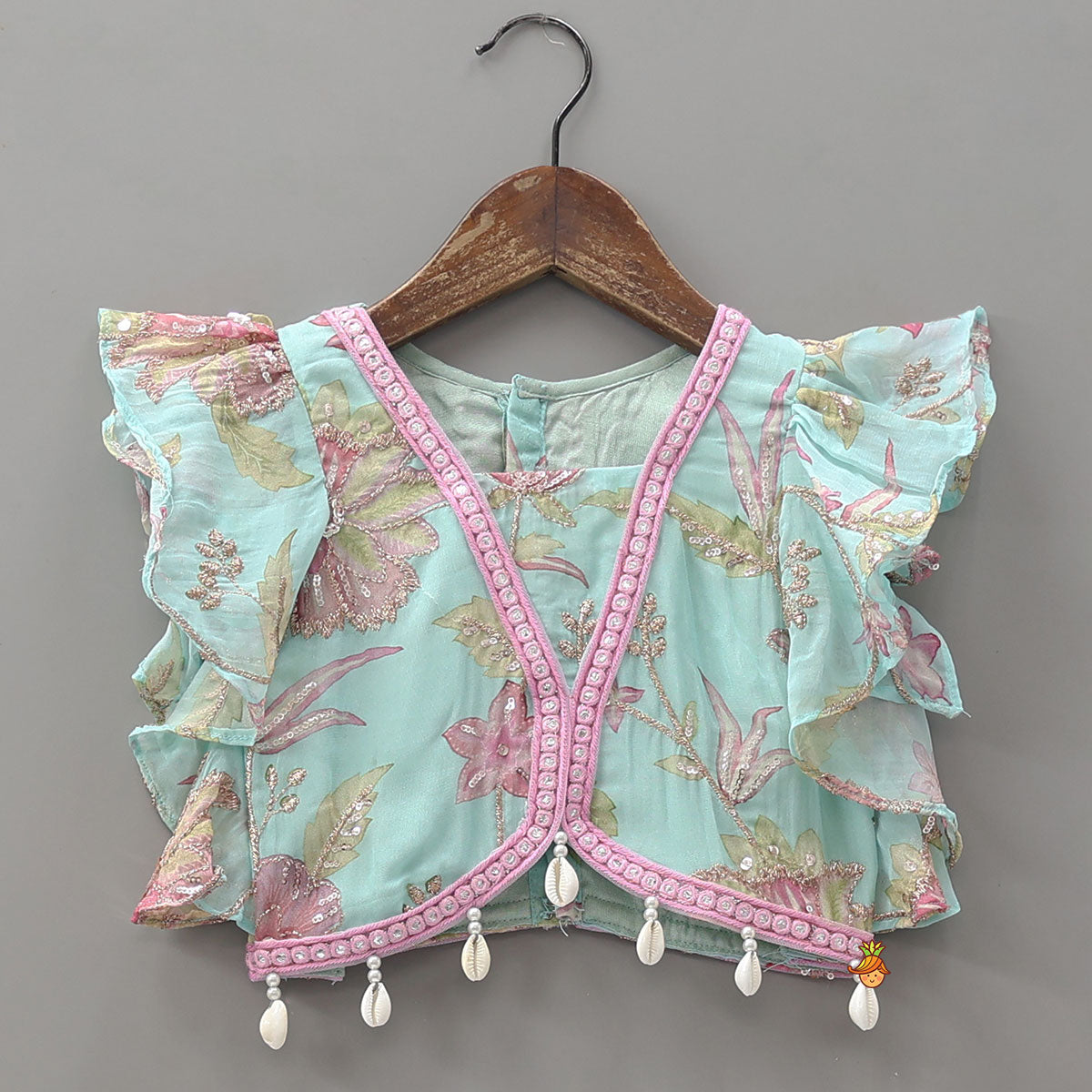 Floral Printed And Embroidered Top With Matching Lehenga And Dupatta