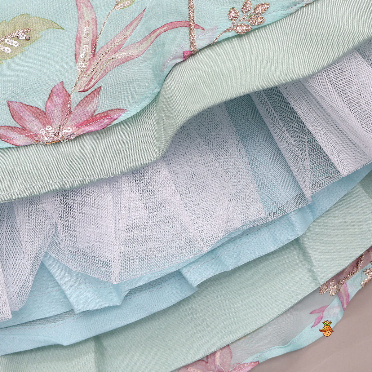 Floral Printed And Embroidered Top With Matching Lehenga And Dupatta