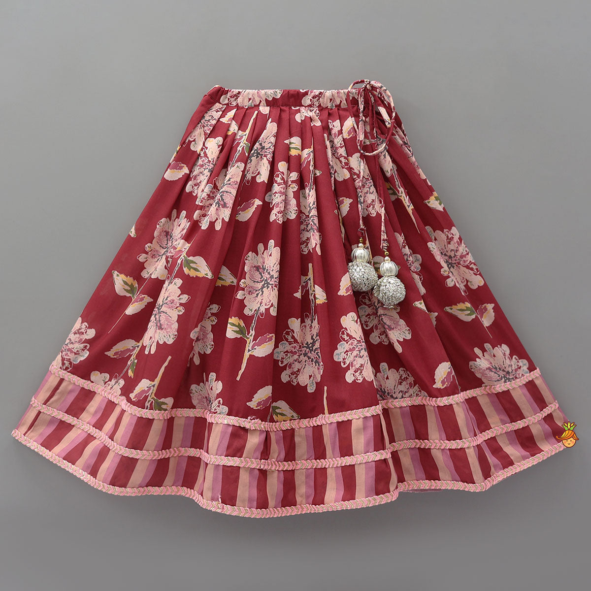 Floral Printed Crop Top And Lehenga With Dupatta