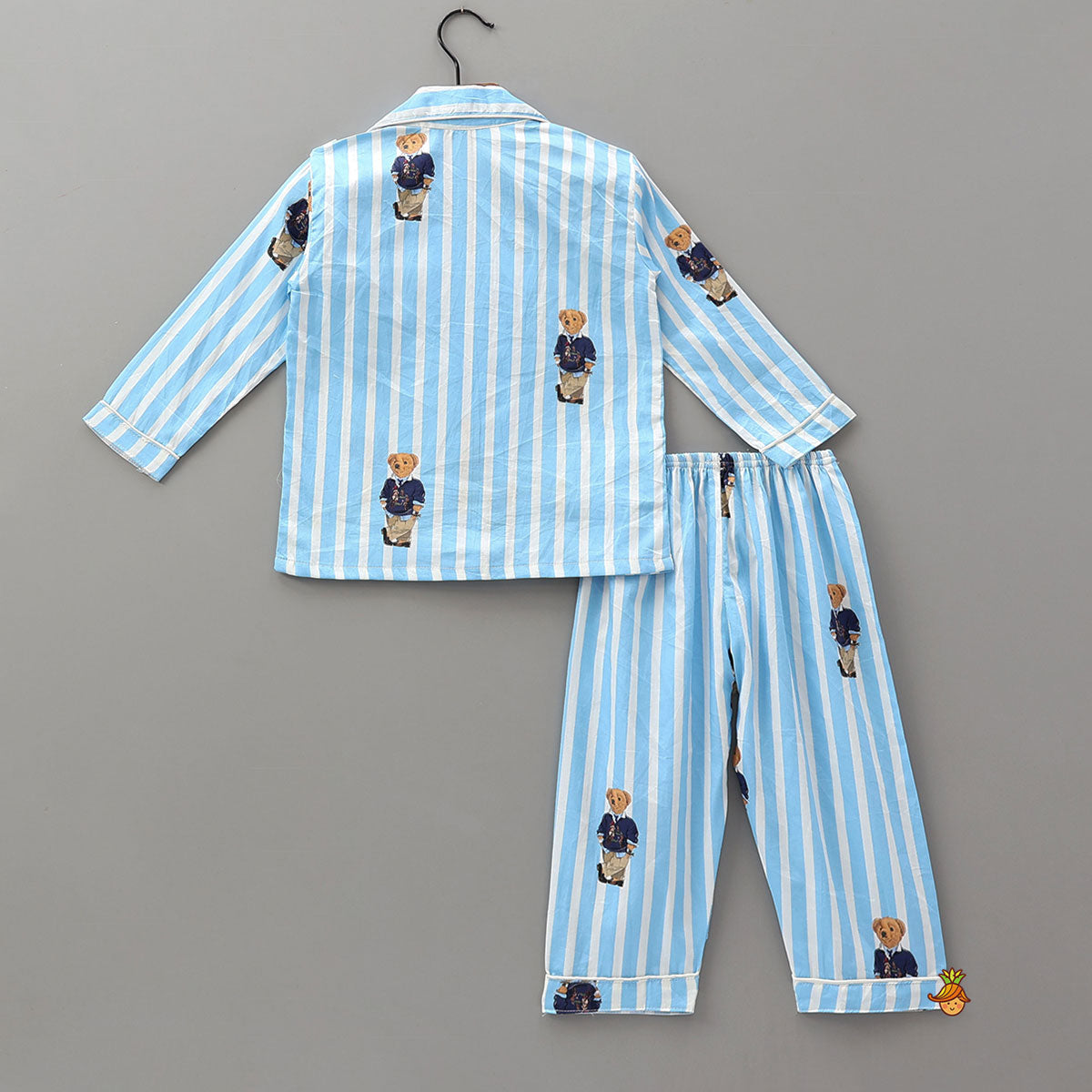 Teddy Print Striped Shirt And Pyjama
