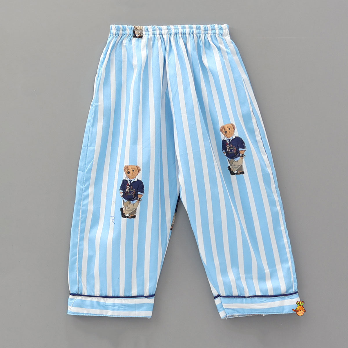 Teddy Print Striped Shirt And Pyjama