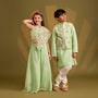 Floral Hand Embroidered Top With Flared Palazzo And Attached Dupatta twinning model image 1