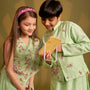 Floral Hand Embroidered Top With Flared Palazzo And Attached Dupatta twinning model image 3