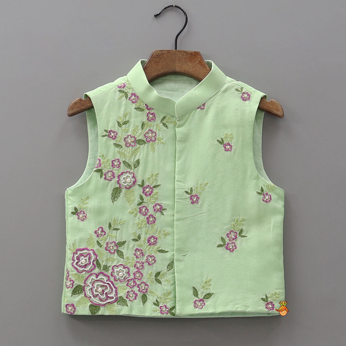 Ethnic Silk Kurta With Floral Embroidered Jacket And Pyjama