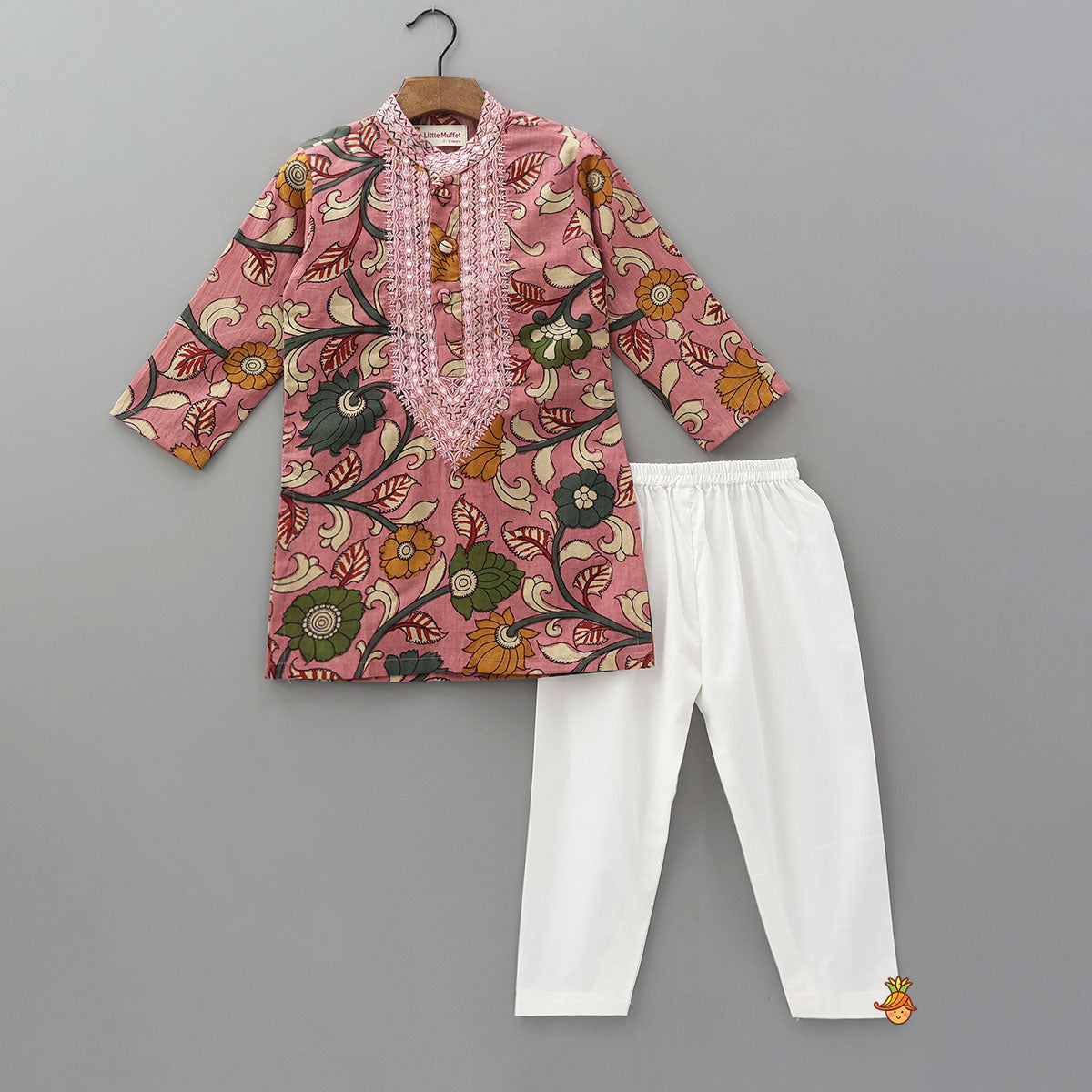Faux Mirror Work Front Placket Kurta And Pyjama