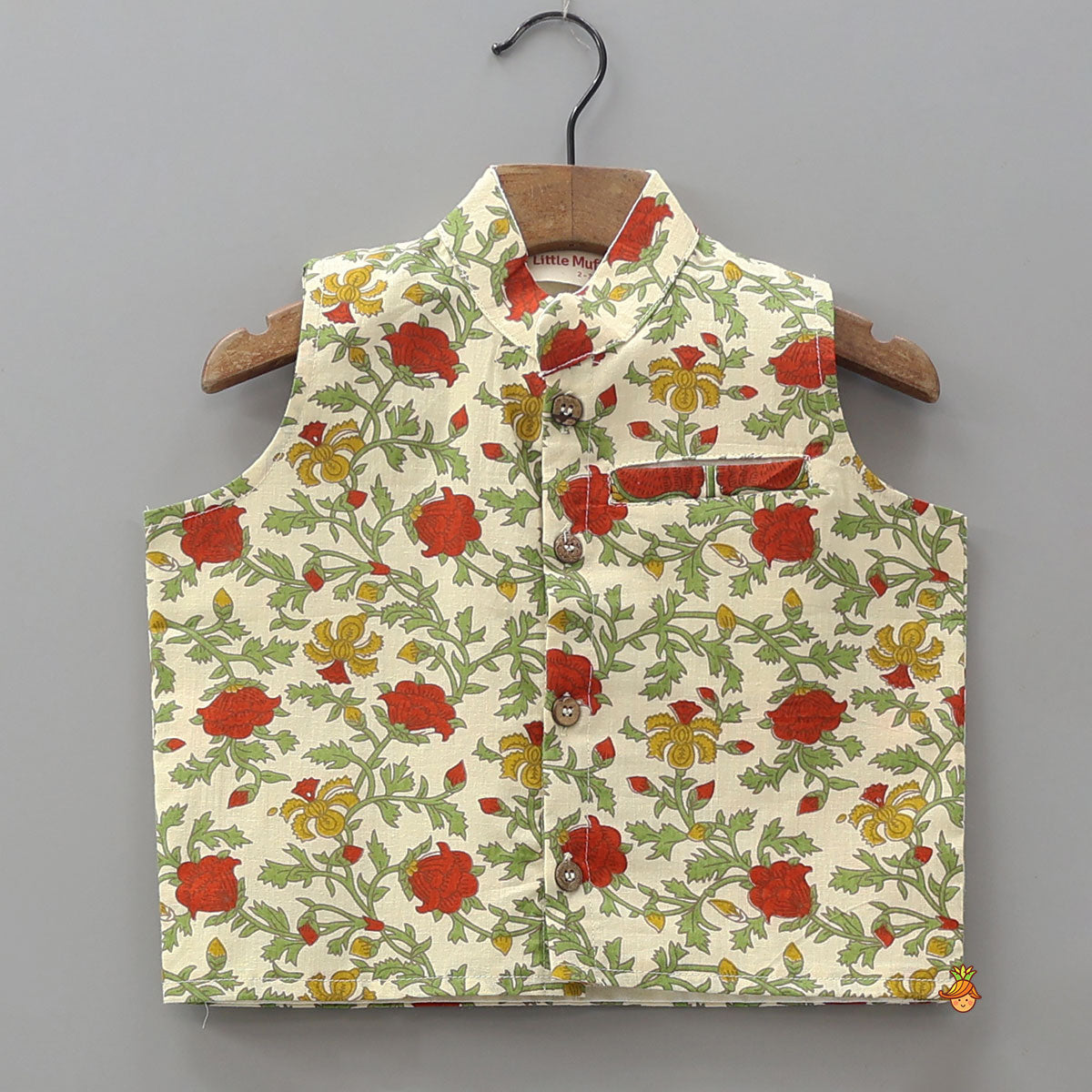 Floral Heritage Print Kurta And Jacket With Pyjama