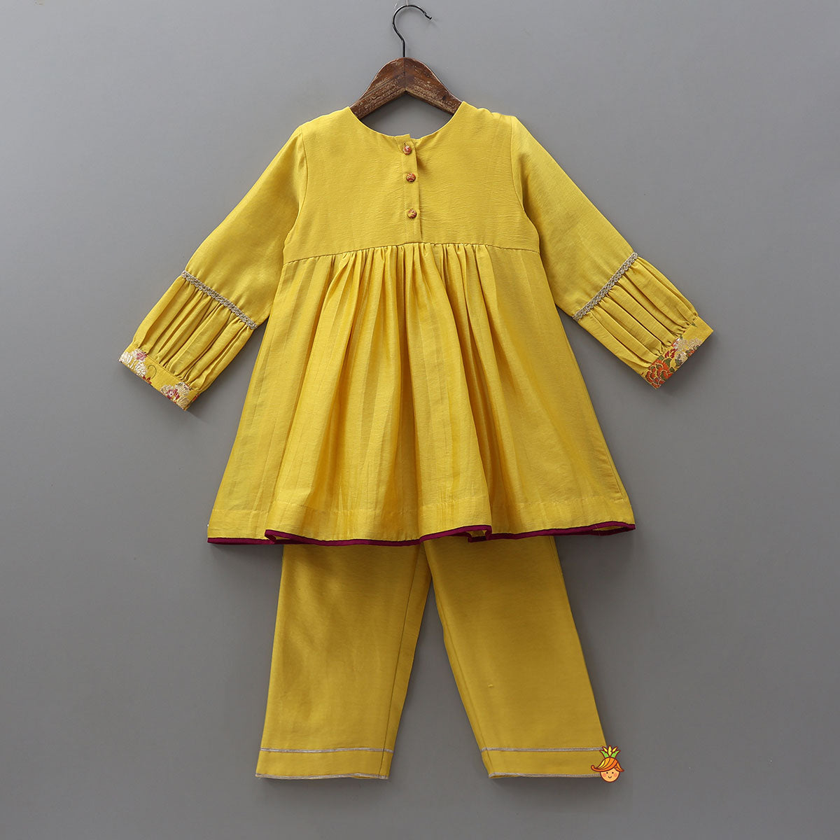 Pleated Sleeve Kurti And Pant With Matching Dupatta