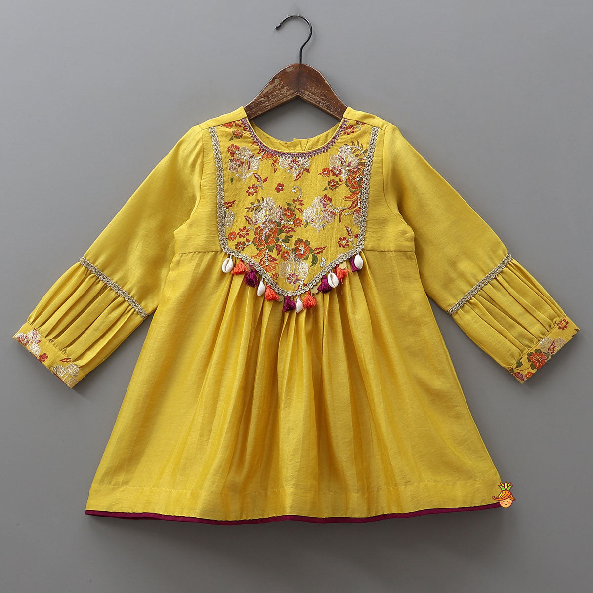 Pleated Sleeve Kurti And Pant With Matching Dupatta