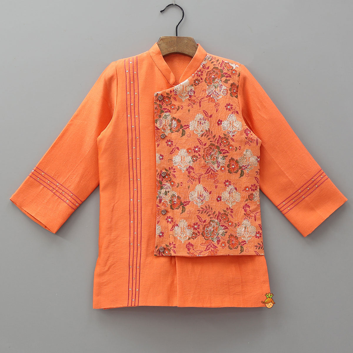 Layered Asymmetric Wrap Kurta With Pyjama