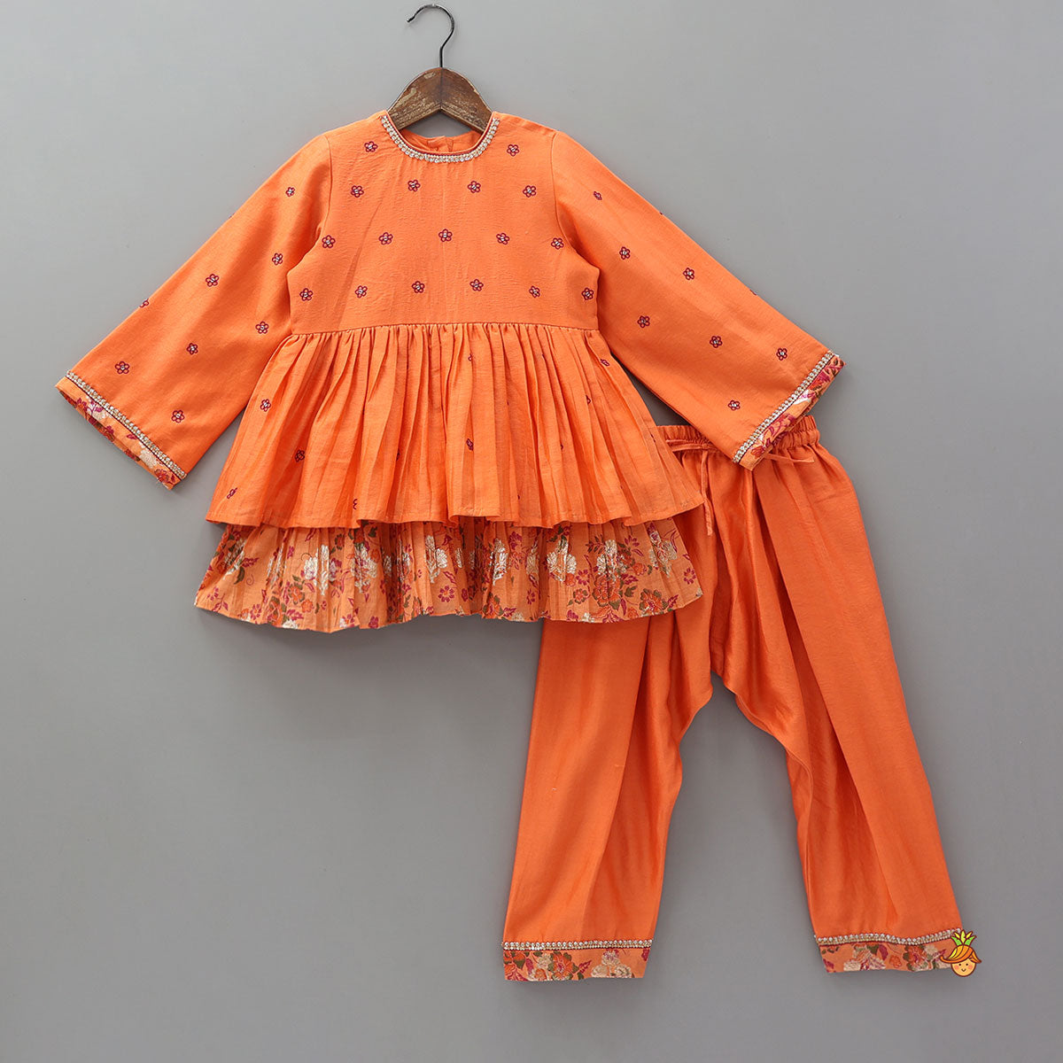 Floral Buti Embroidered Peplum Top With Salwar And Dupatta