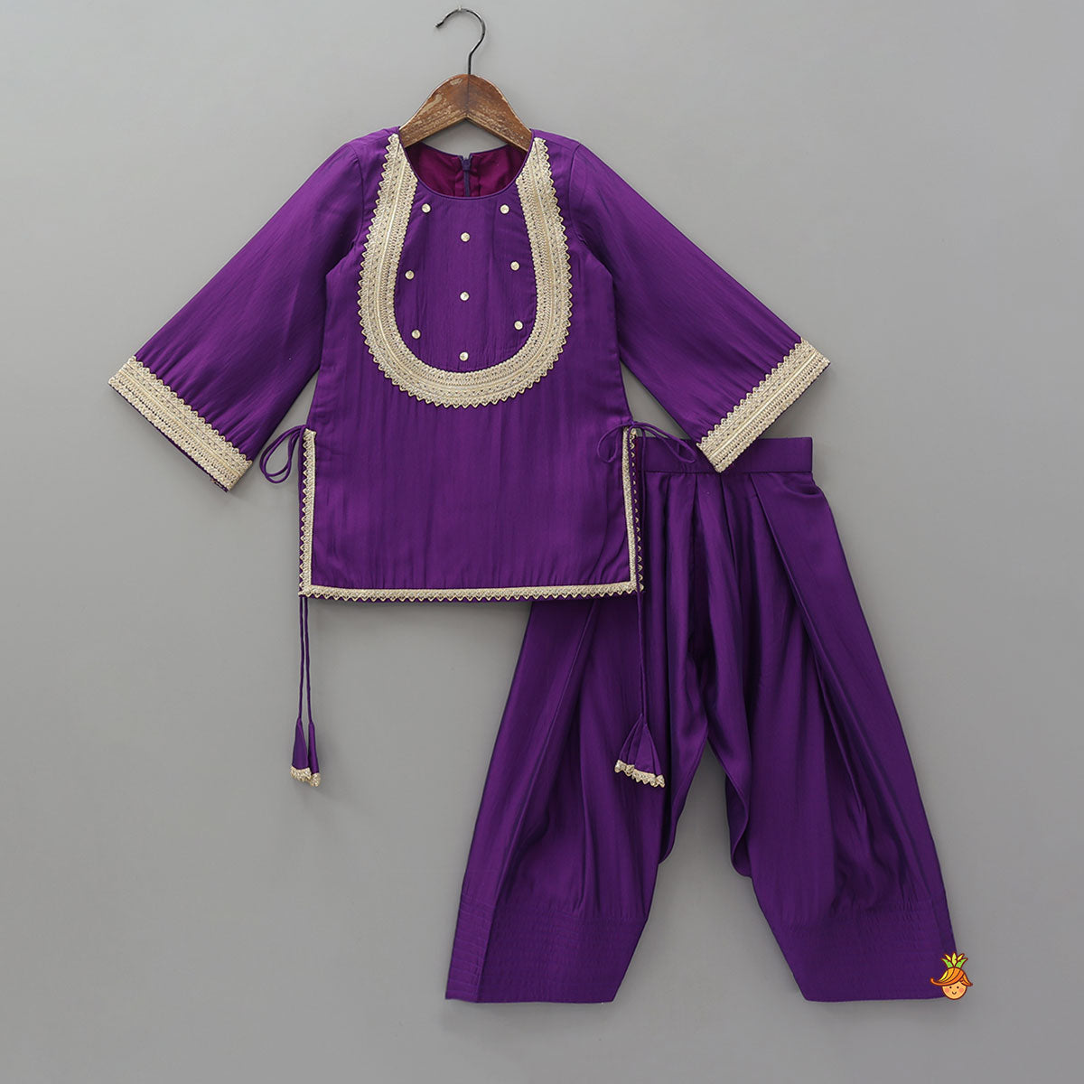 Lace Detailed Kurta With Farshi Salwar And Dupatta