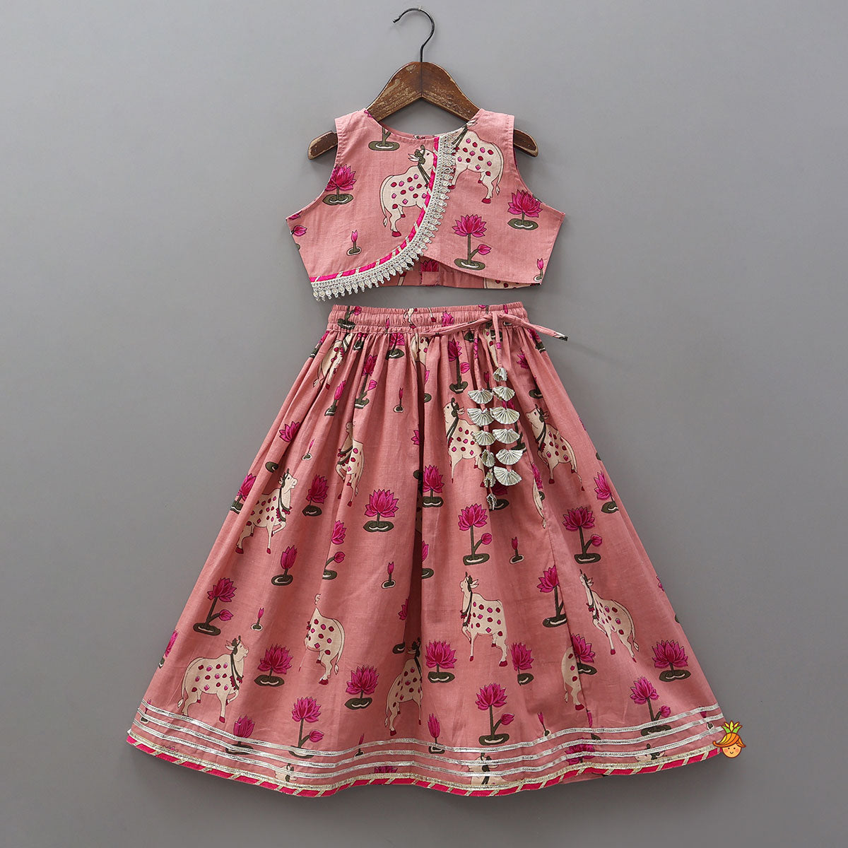 Crop Top And Lehenga With Lurex Striped Dupatta