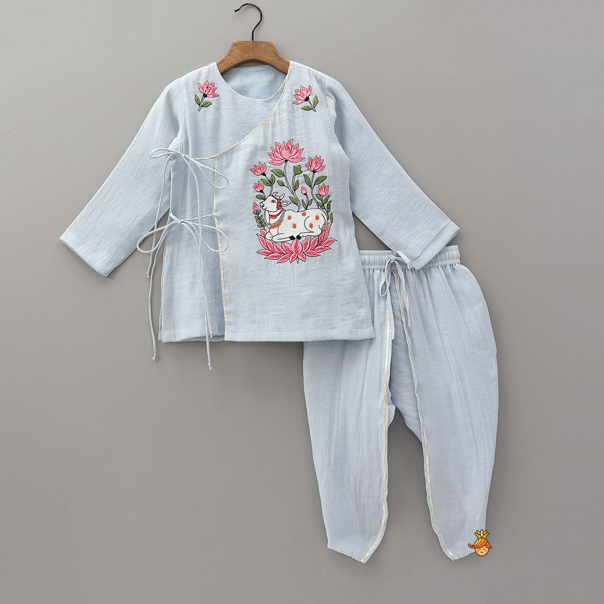 Hand Embroidered Angarakha Style Kurta And Dhoti