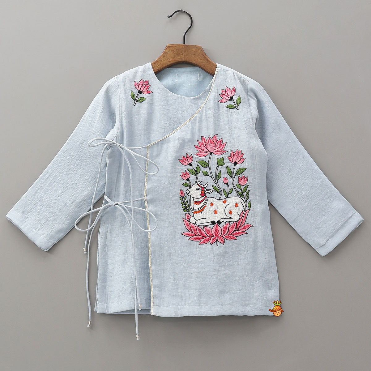 Hand Embroidered Angarakha Style Kurta And Dhoti