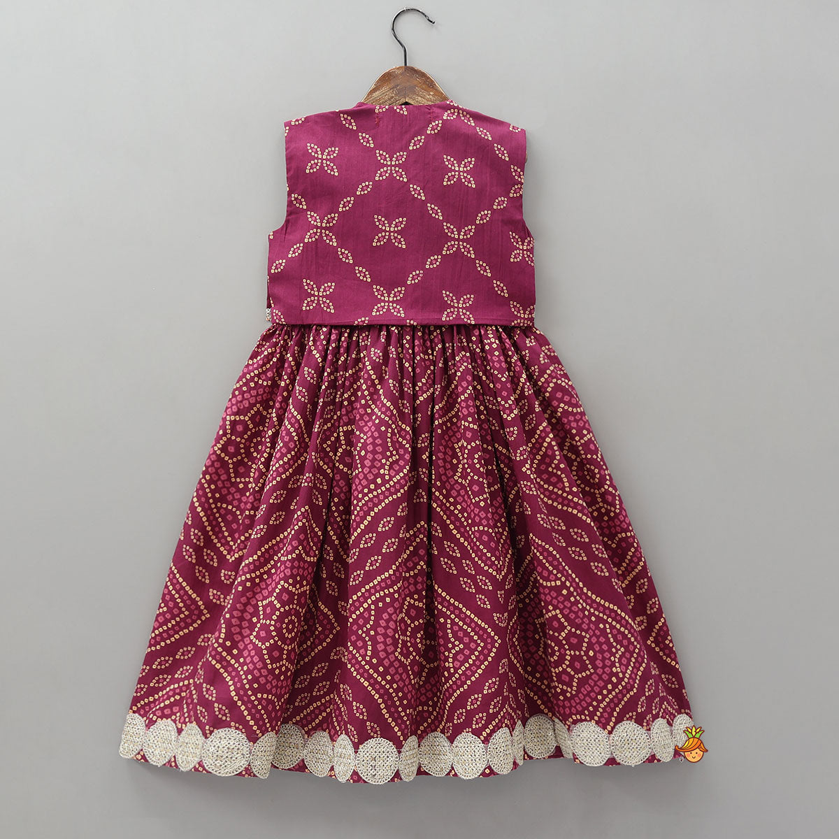 Bandhani Printed Gota Lace Detailed Kurti With Jacket