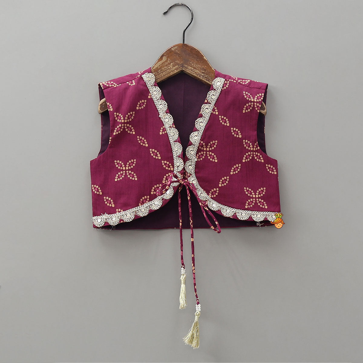 Bandhani Printed Gota Lace Detailed Kurti With Jacket