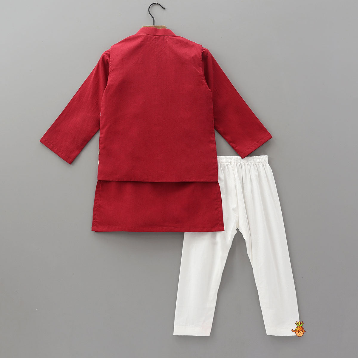 Asymmetric Heart Motif Printed Overlay Kurta With Jacket and Pyjama
