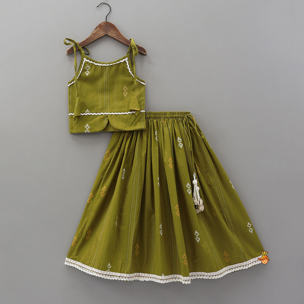 Lace Detailed Tie-Up Crop Top And Lehenga