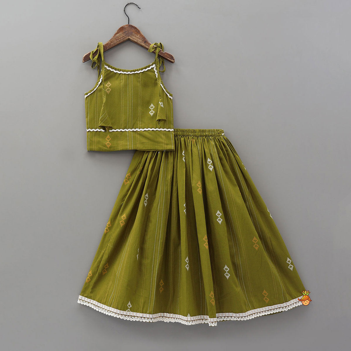 Lace Detailed Tie-Up Crop Top And Lehenga