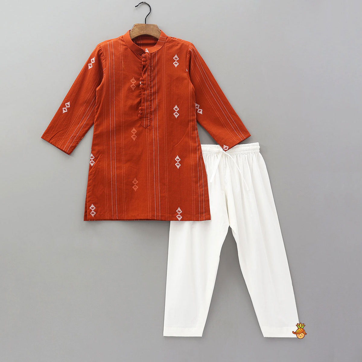 Front Placket Printed Ethnic Kurta And Pyjama