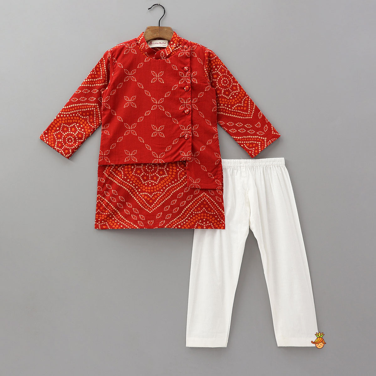 Asymmetric Jacket Style Bandhani Printed Kurta And Pyjama