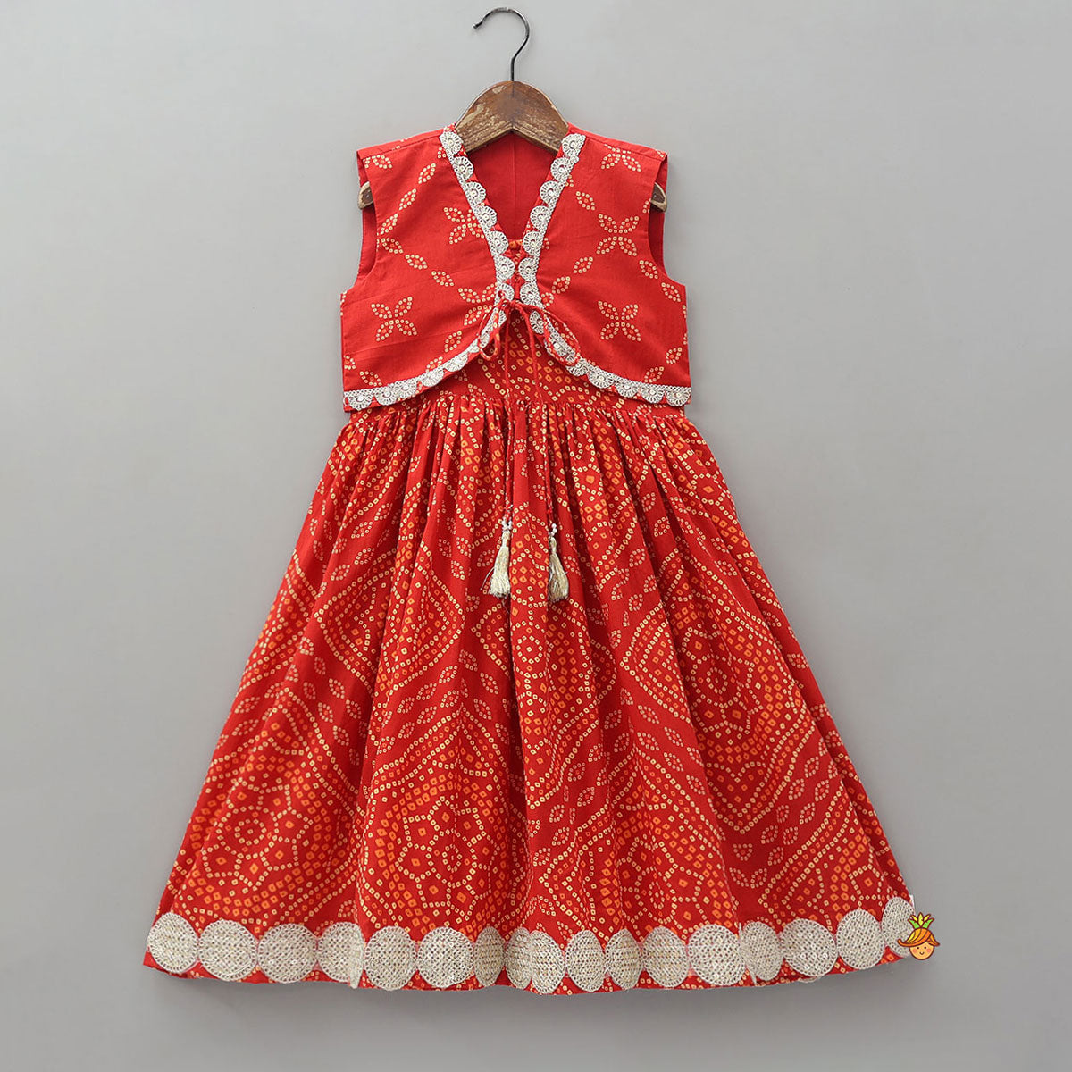 Bandhani Print Lace Detailed Kurti With Jacket