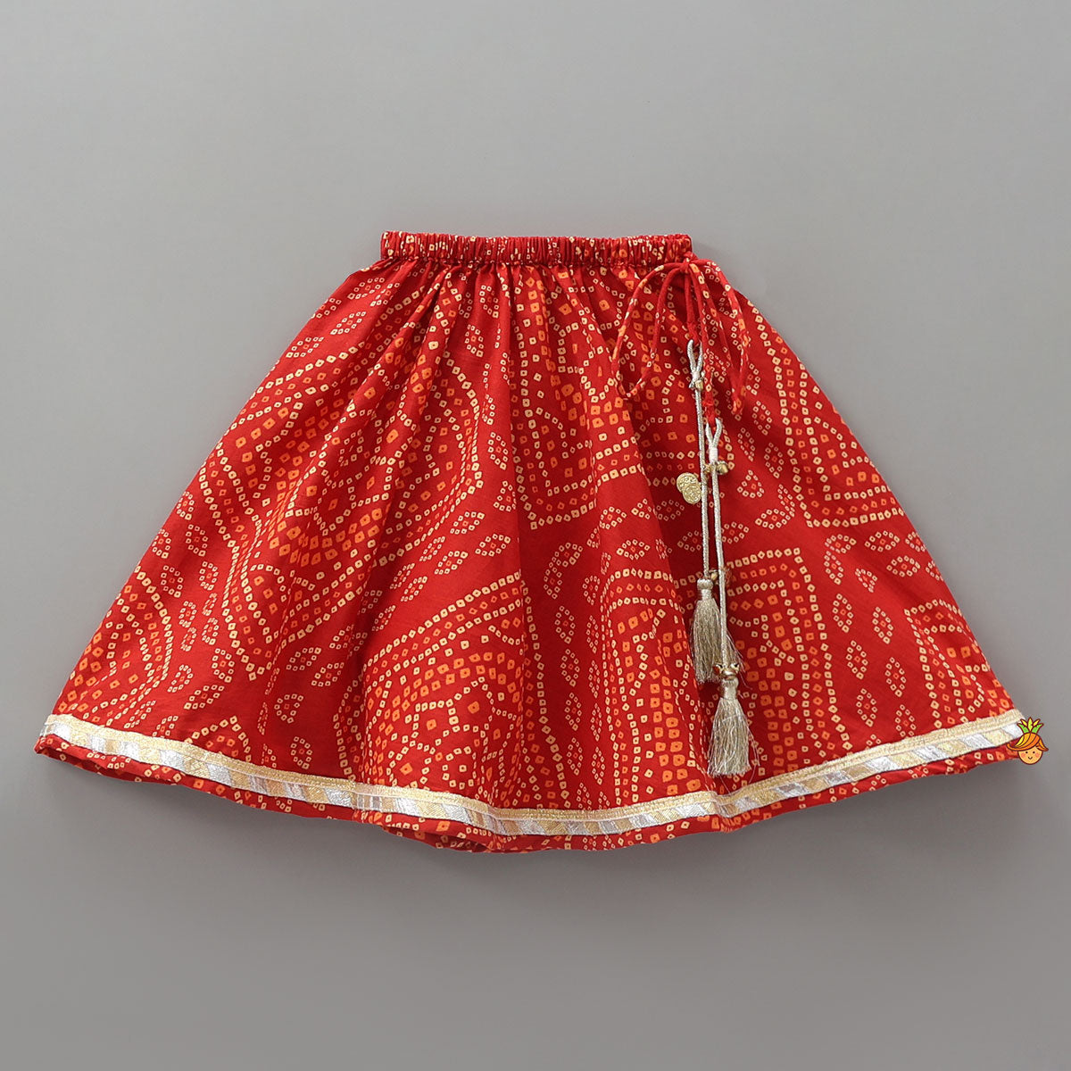 Bandhani Printed Crop Top And Lehenga With Matching Booties And Head Band