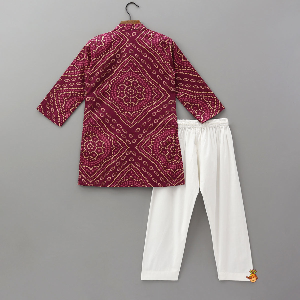Bandhani Inspired Print Kurta With Attached Asymmetric Jacket And Pyjama