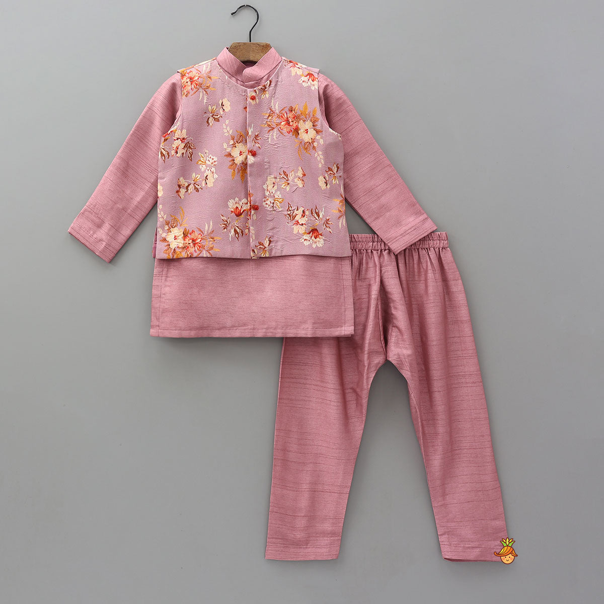 Ethnic Kurta With Beautiful Floral Printed Jacket And Pyjama