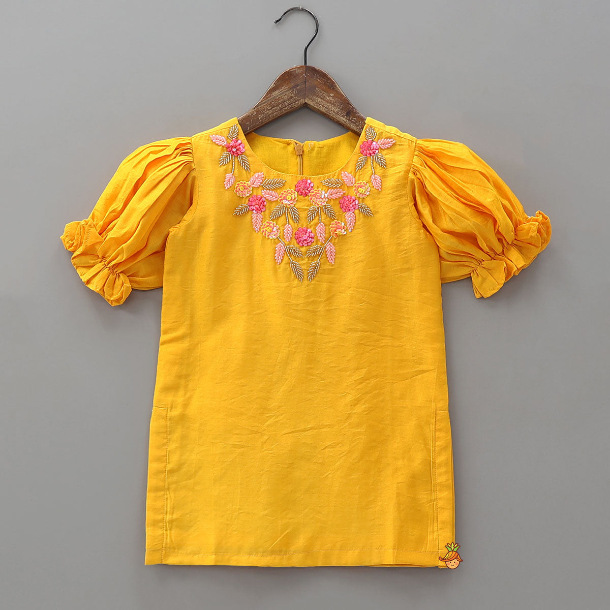 Elegant Handcrafted Kurti With Salwar And Dual Tone Dupatta