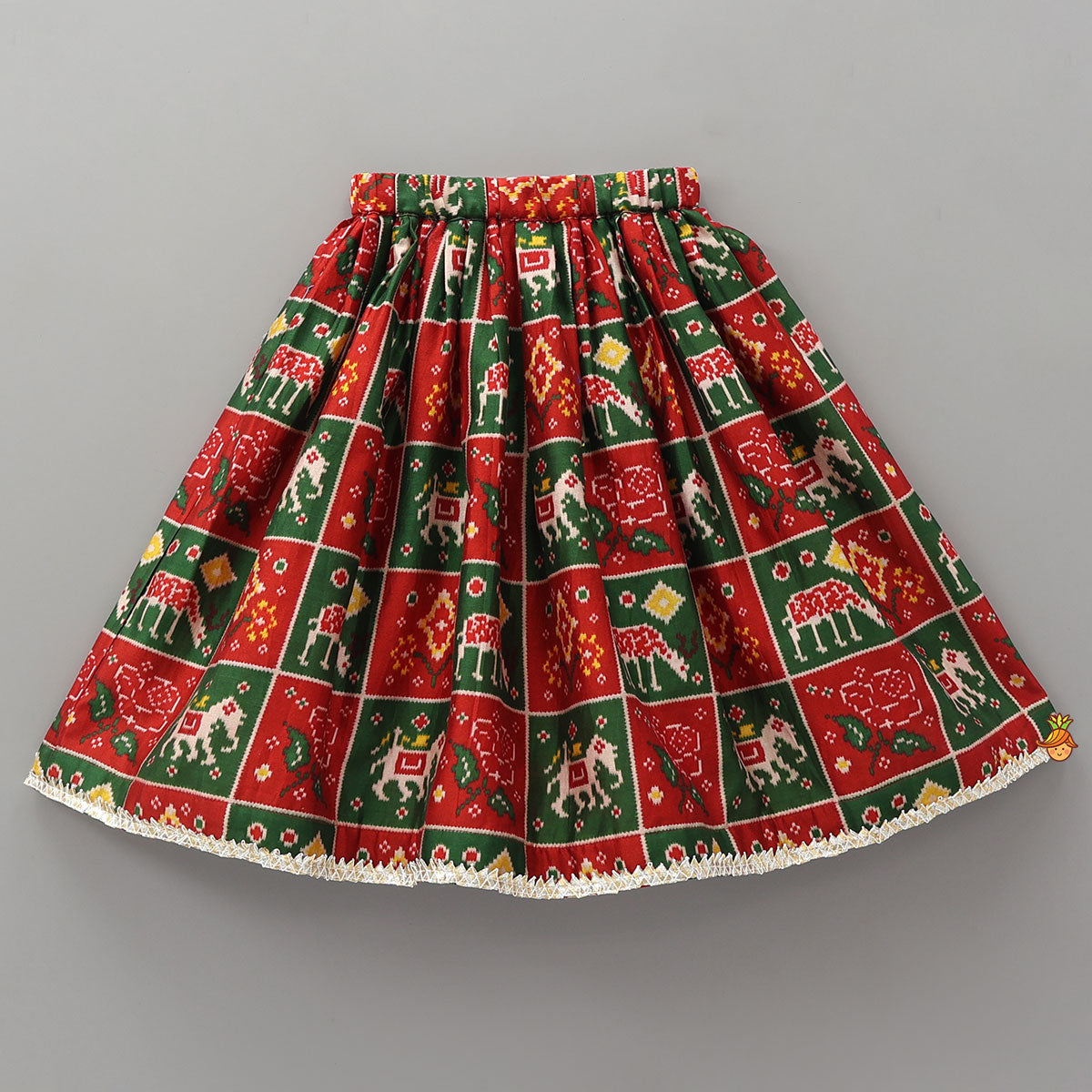 Tassel Detailed Crop Top With Folk Art Inspired Printed Skirt