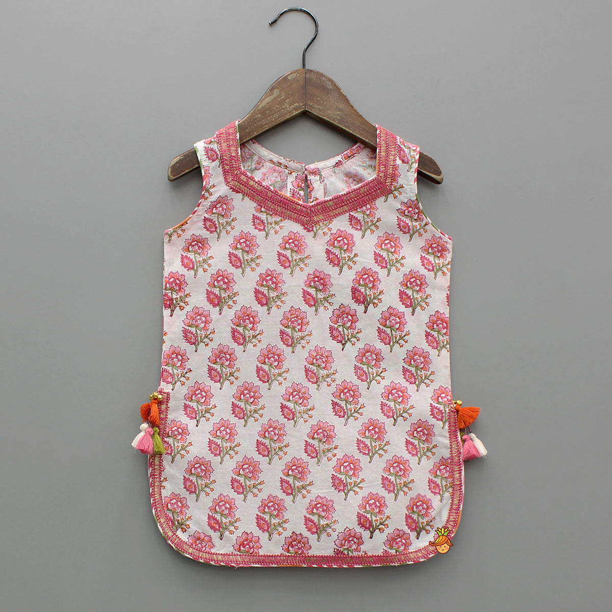 Floral Printed Cotton Kurti With Sharara And Dupatta