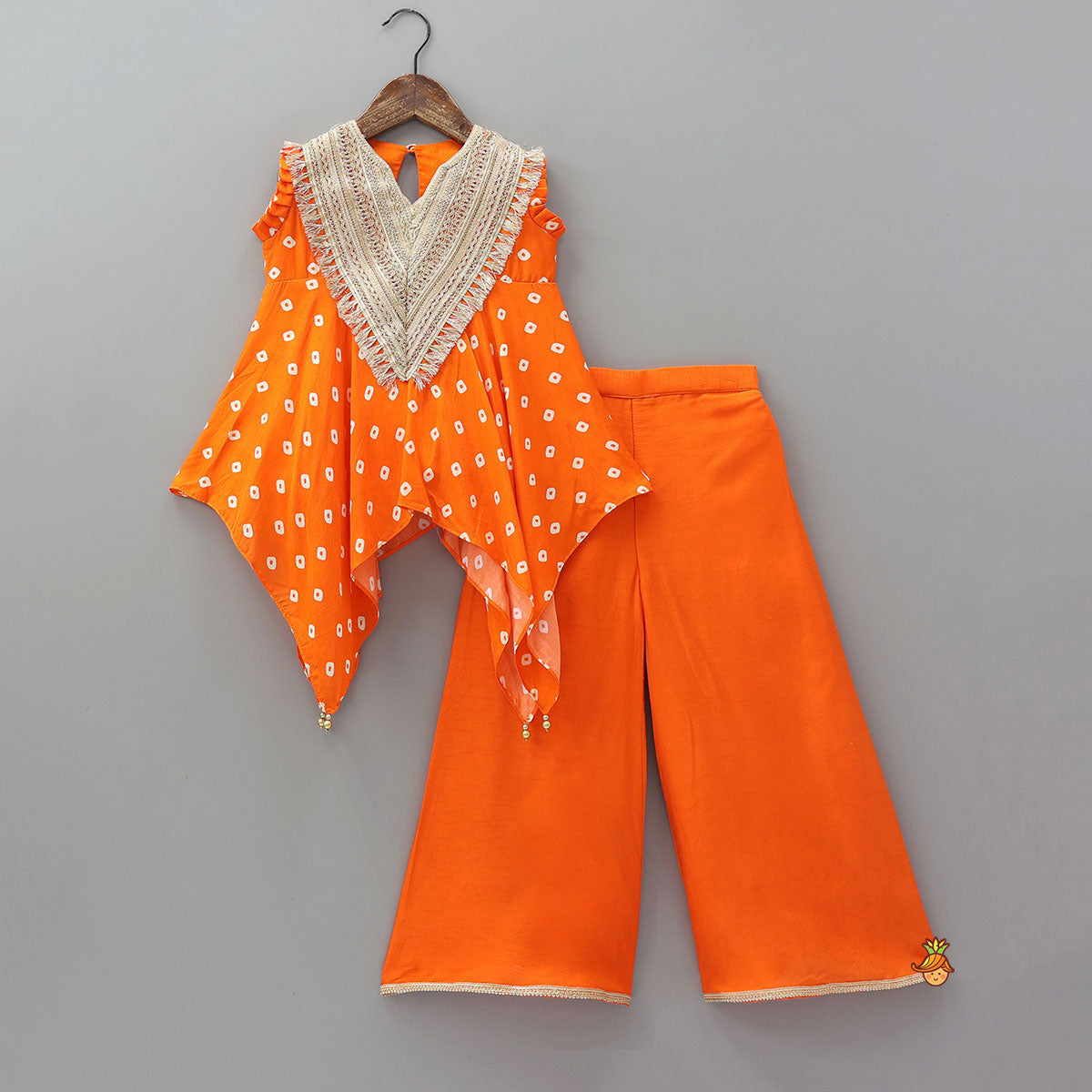 Bandhani Printed Asymmetrical Top And Palazzo