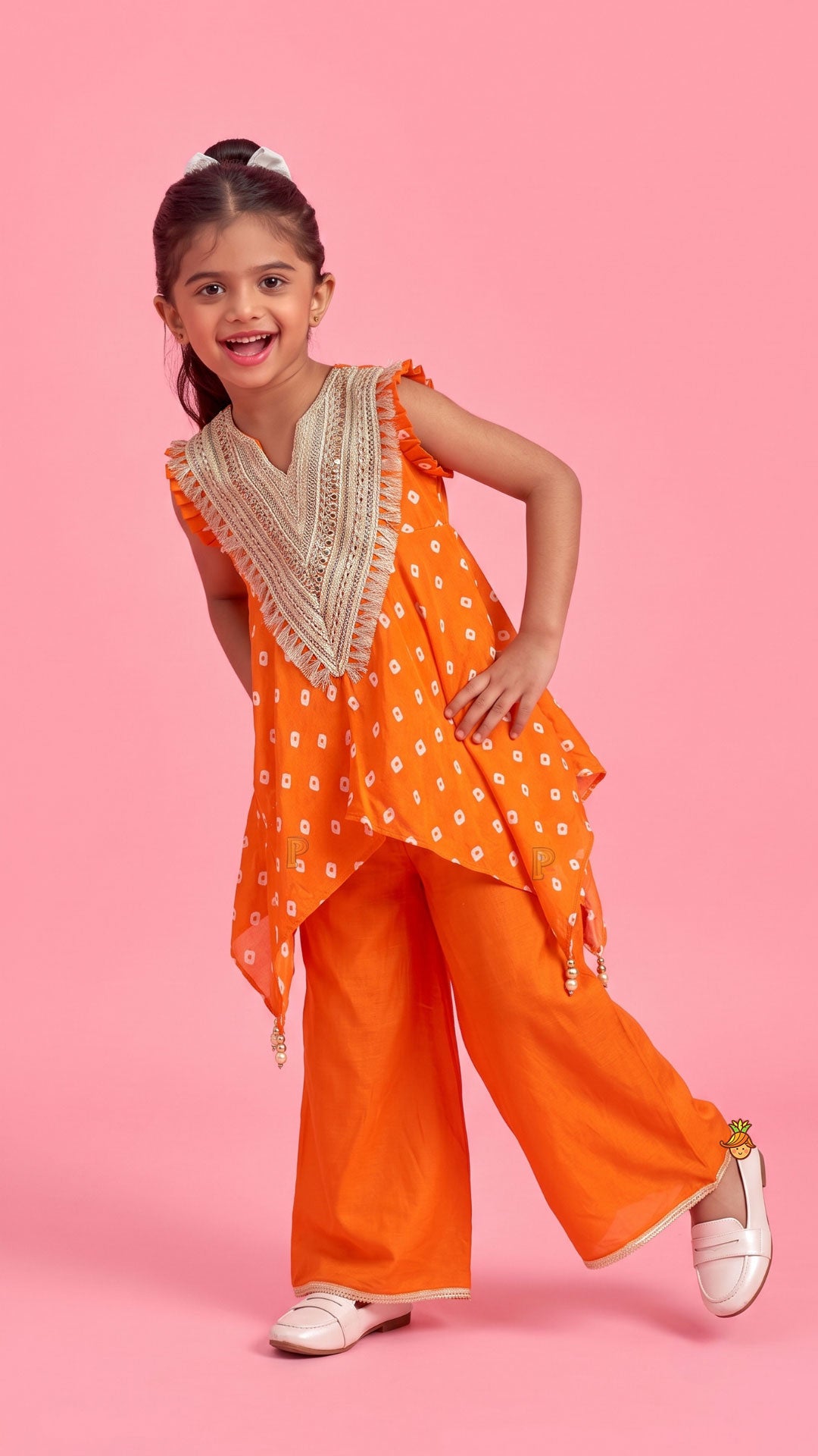 Bandhani Printed Asymmetrical Top And Palazzo