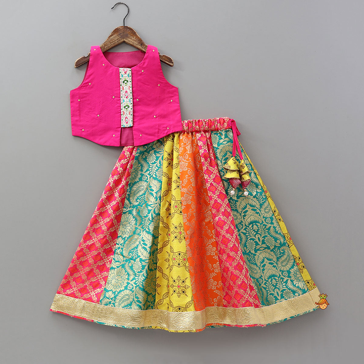 Sleeveless Top And Multicolour Lehenga With Dupatta