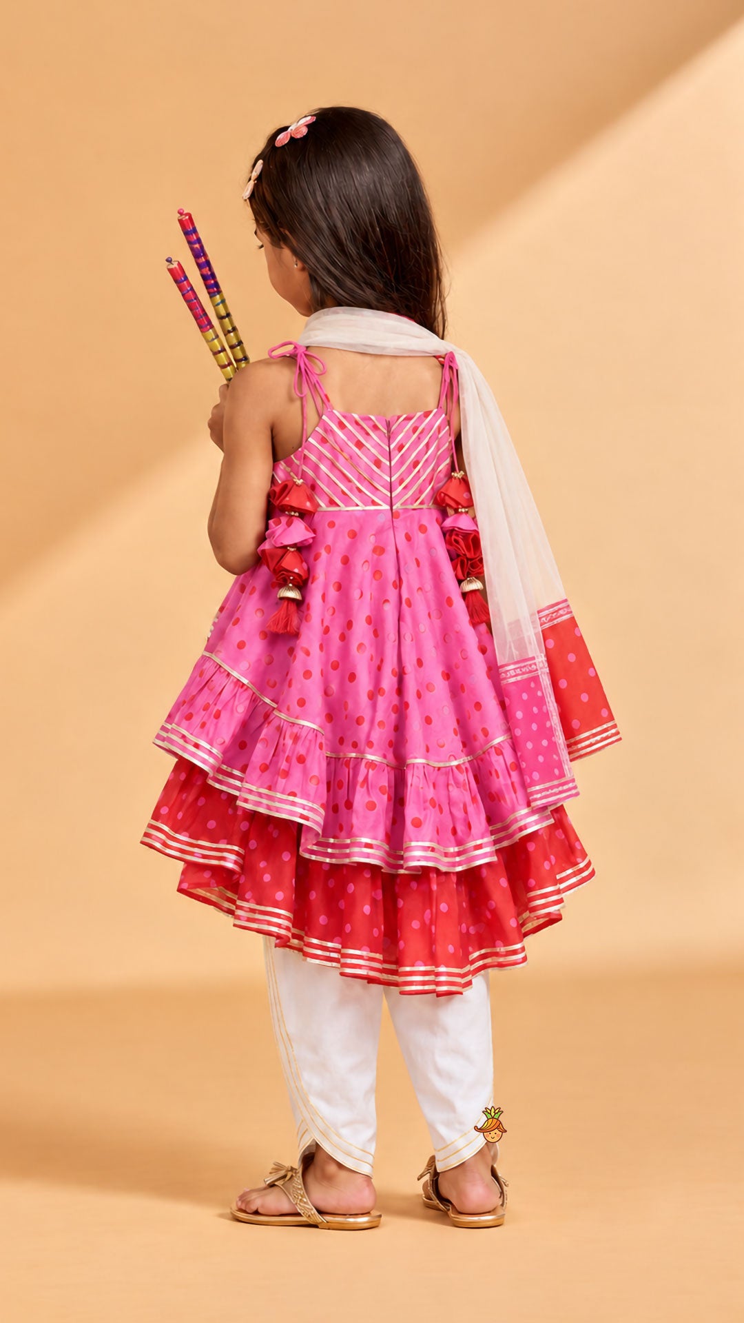 High Low Layered Kurti And Dhoti Style Pant With Dupatta
