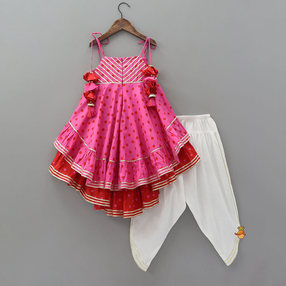 High Low Layered Kurti And Dhoti Style Pant With Dupatta