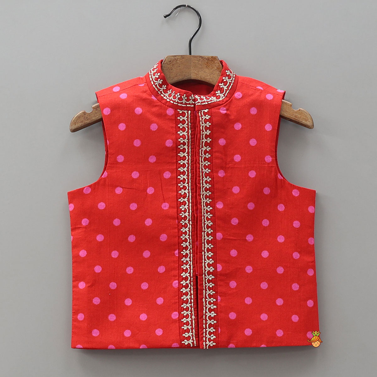 Asymmetric Kurta With Polka Dot Printed Jacket And Pyjama