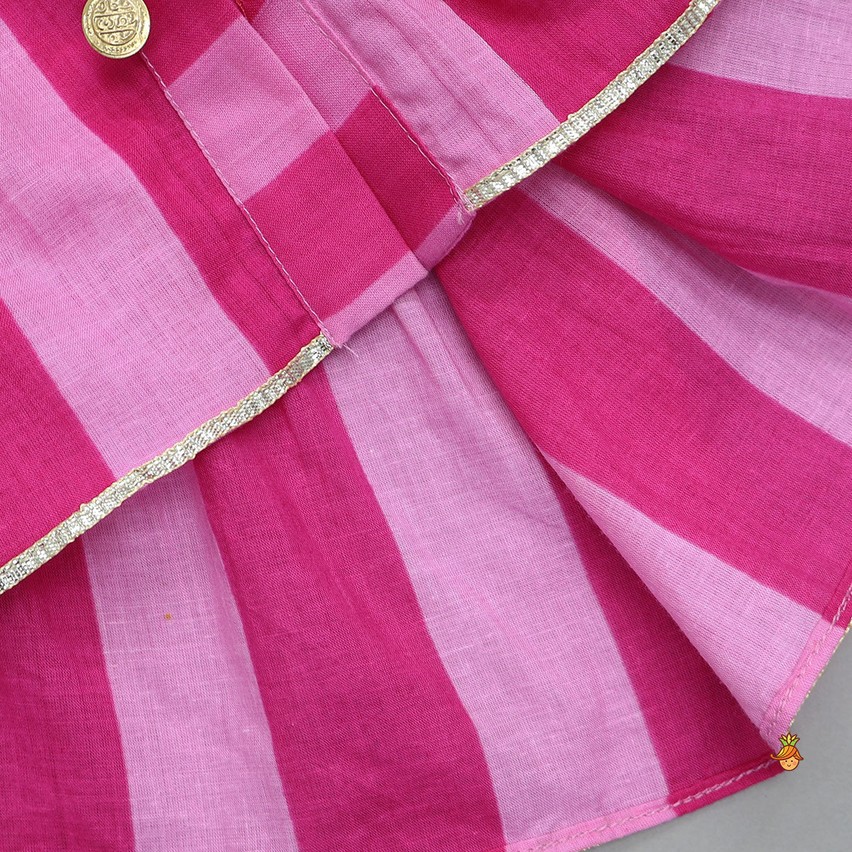 Stripe Printed Kurti With Floral Printed Dhoti And Potli Bag