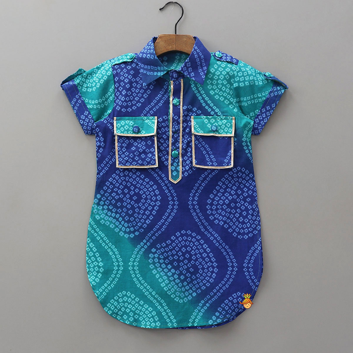 Collar Neck Bandhani Printed Kurta And Patiala