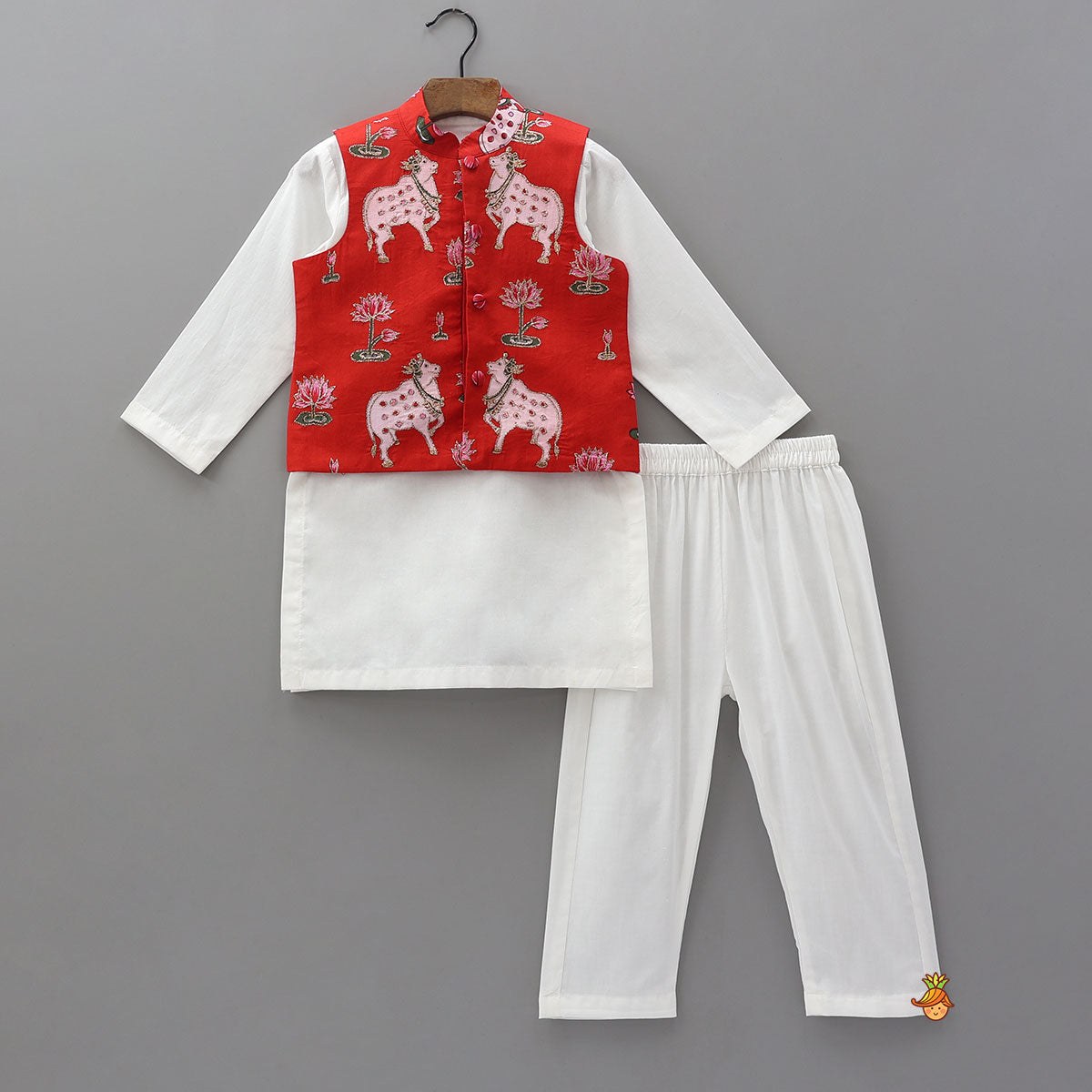Kurta With Zari Work Jacket And Pyjama