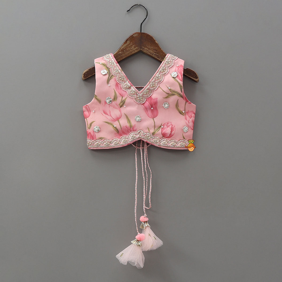 Floral Printed Crop Top And Lehenga With Matching Dupatta