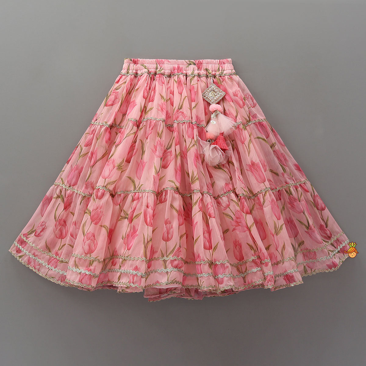 Floral Printed Crop Top And Lehenga With Matching Dupatta