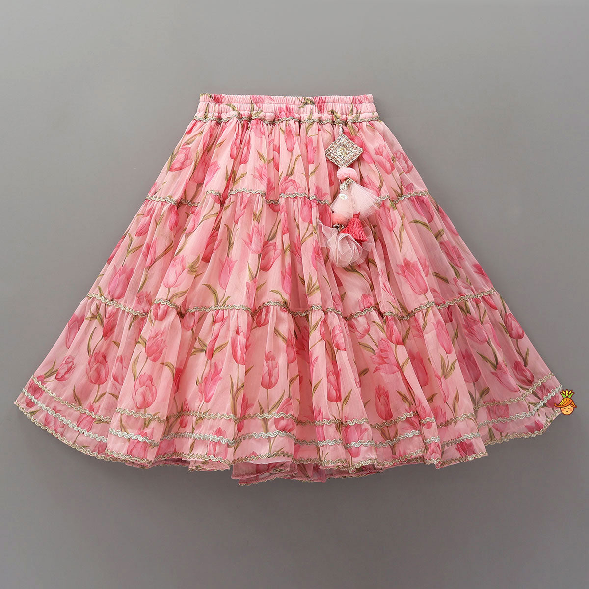 Floral Printed Crop Top And Lehenga With Matching Dupatta