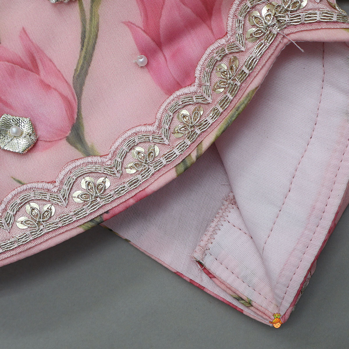 Floral Printed Crop Top And Lehenga With Matching Dupatta