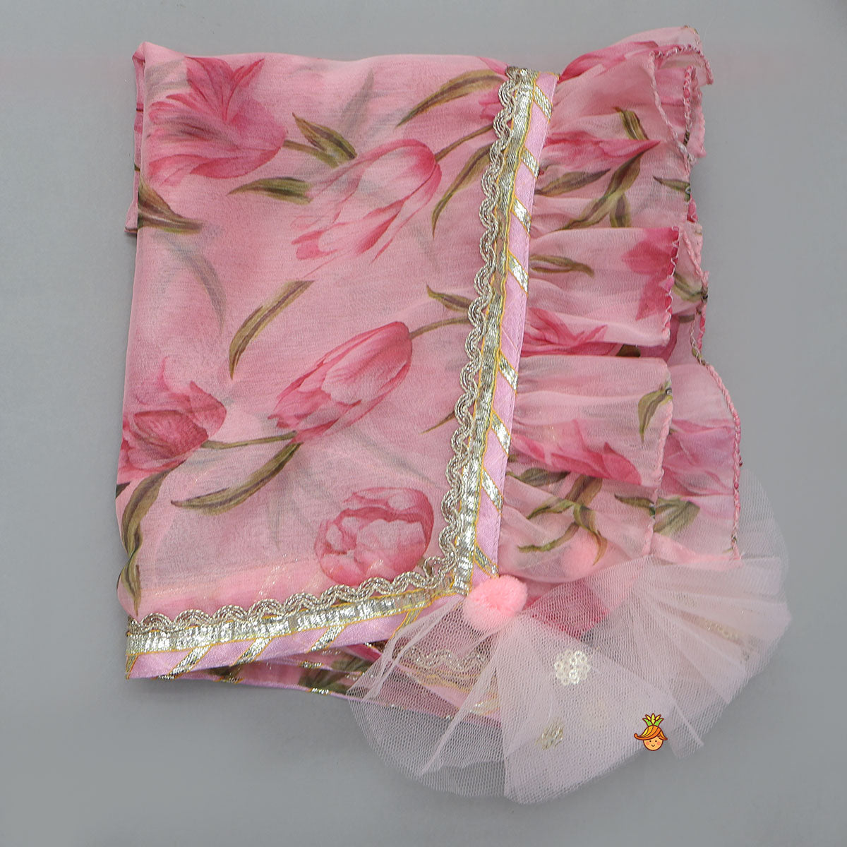 Floral Printed Crop Top And Lehenga With Matching Dupatta