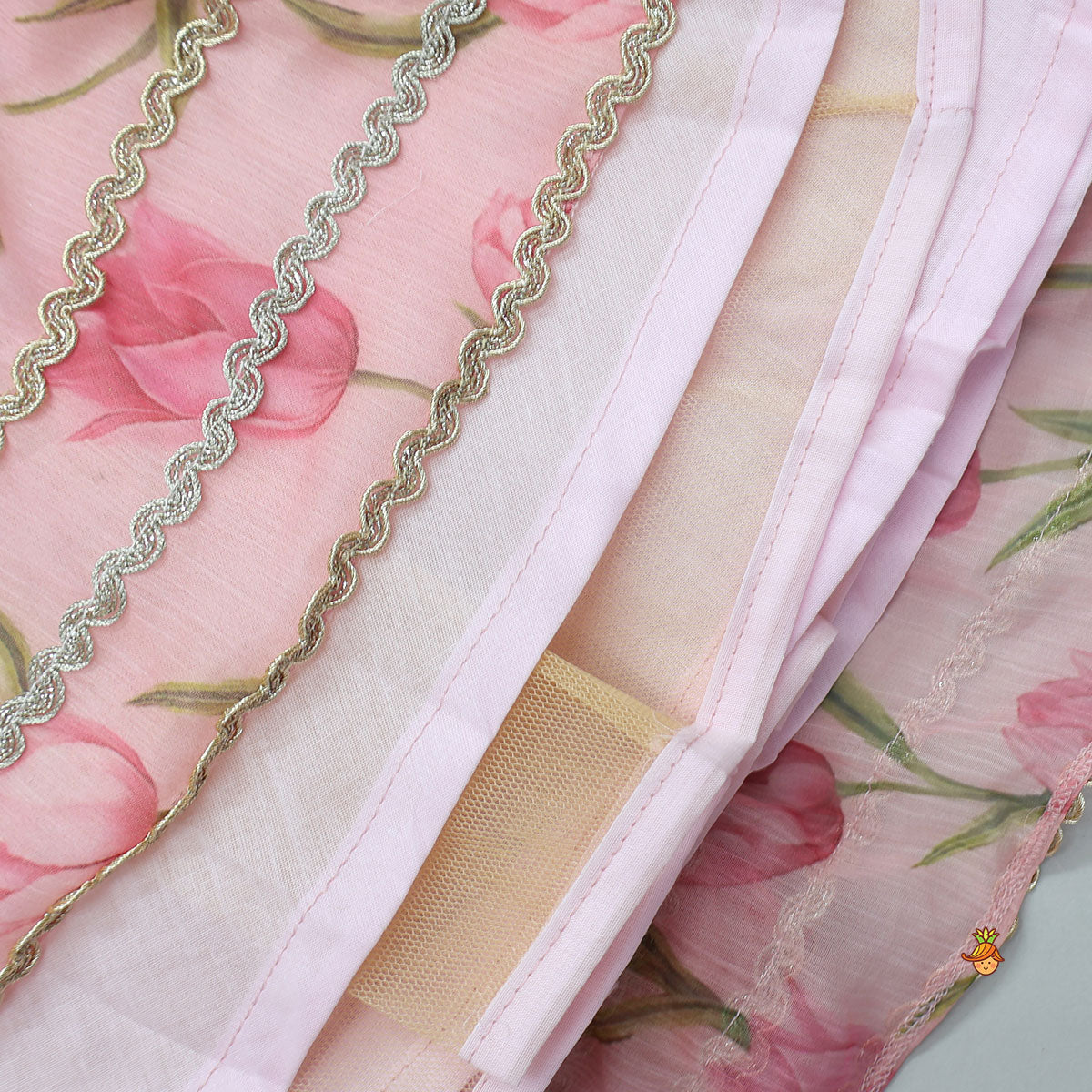 Floral Printed Crop Top And Lehenga With Matching Dupatta