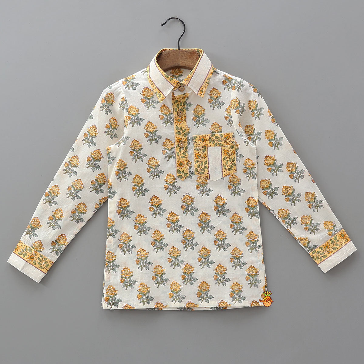 Hand Block Printed Collar Neck Kurta And Salwar