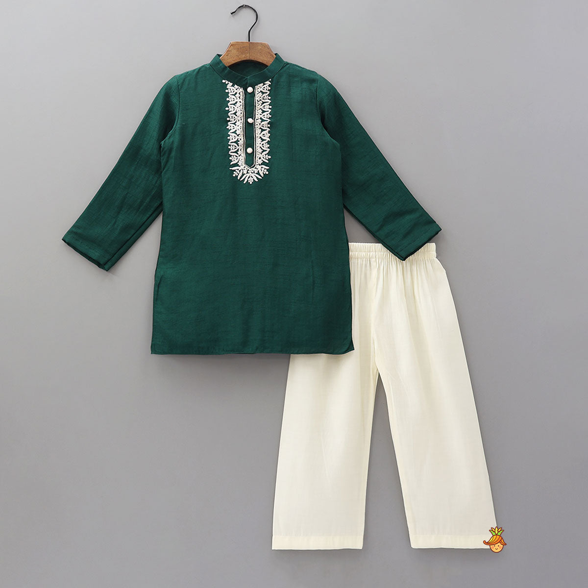 Embroidered Front Placket Kurta And Pyjama