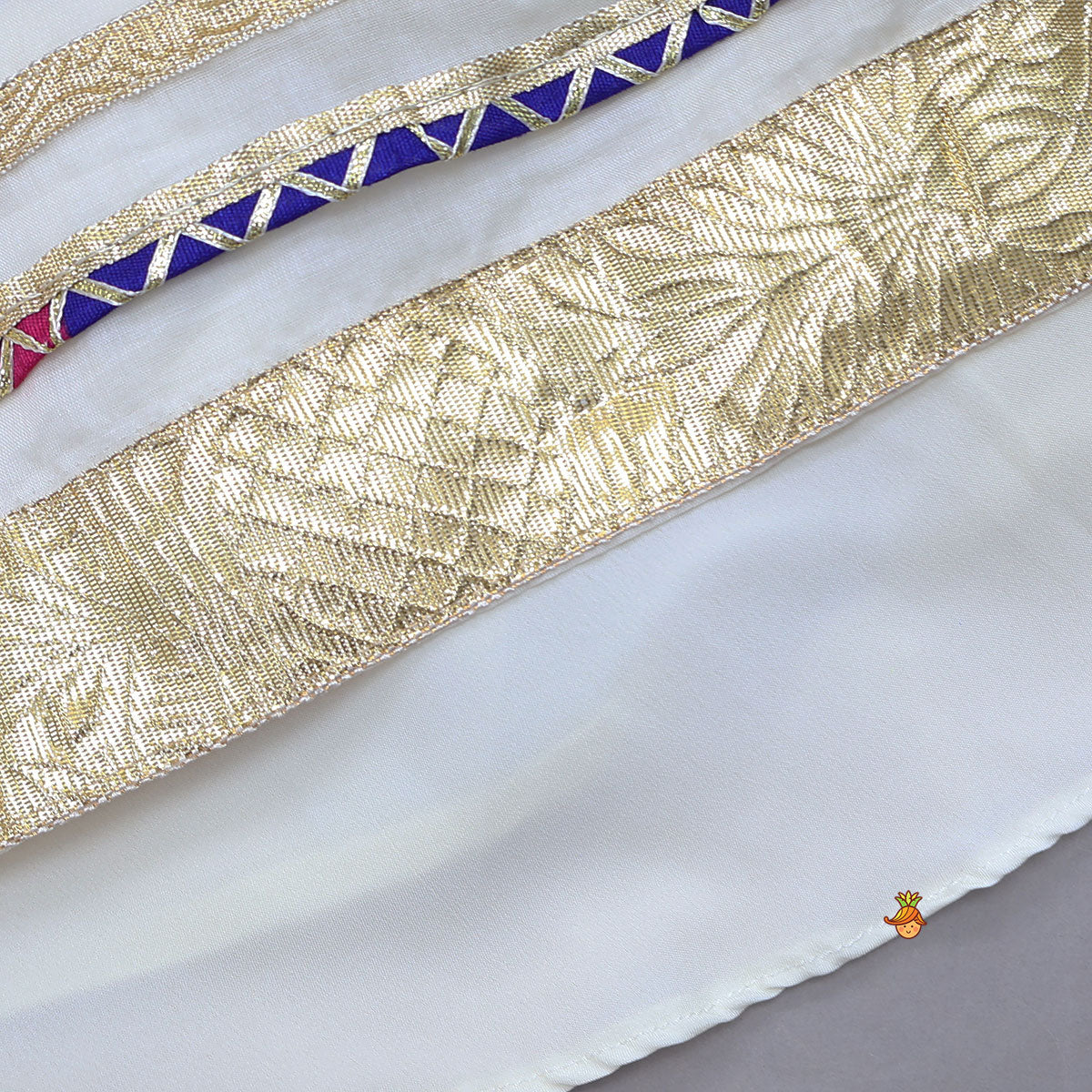 Contrasting Lace Work Halter Neck Crop Top And Lehenga With Leheriya Printed Dupatta